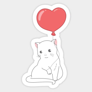 Cat With Heart Balloon Sticker
